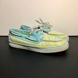 Womens SPERRY Top-Sider Blue + Yellow Sequin Zebra Boat Shoes / Size 5